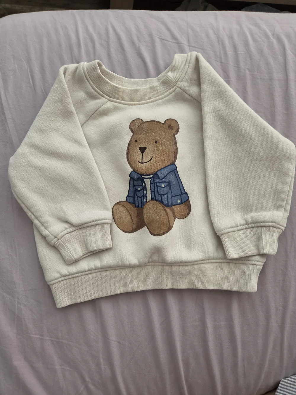 Gap Cream Baby Sweatshirt with Brown Bear in Blue Jacket